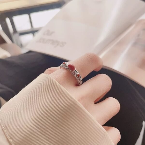sku-1-天然南红款 Auspicious Cloud: S925 Silver Nanhong Agate Ring