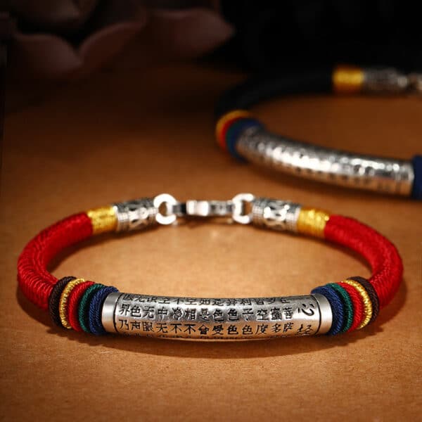sku-2-红色可调节 The Calm Keeper: Heart Sutra 925 Sterling Silver Vajra Knot Bracelet
