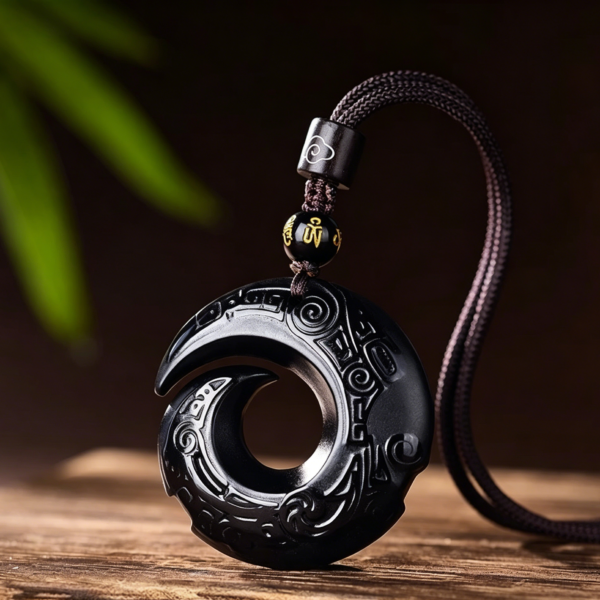 sku黑 The Fortune Spinner: Obsidian Lucky Cycle Pendant