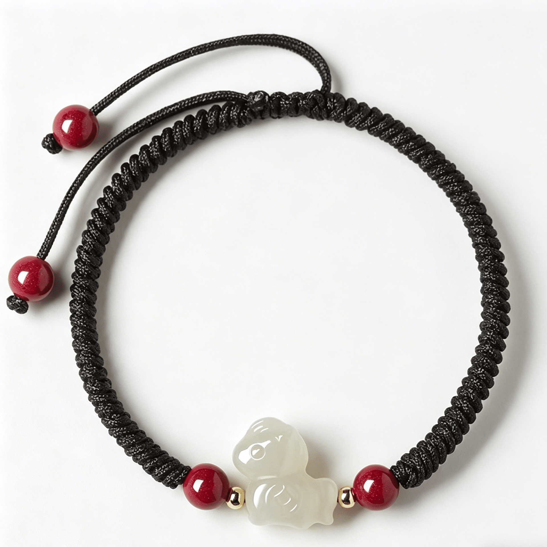The Fortune Steed: Natural Hetian Nephrite Jade Braided Bracelet - Black Braided Cord