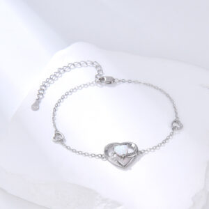 The Eternal Bond: S925 Sterling Silver Heart Opal Bracelet