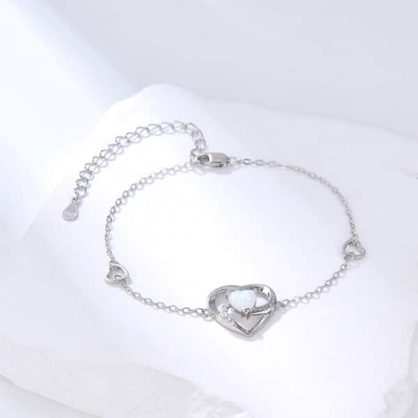 The Eternal Bond: S925 Sterling Silver Heart Opal Bracelet