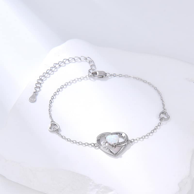 The Eternal Bond: S925 Sterling Silver Heart Opal Bracelet