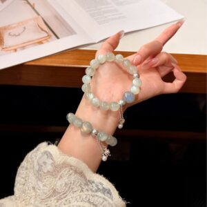 Silver Moonstone Lily of the Valley Charm Bracelet for Women