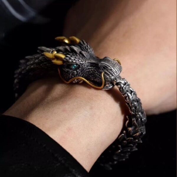 主图-1 The Dominance Dragon: S925 Sterling Silver Vintage Bold Men's Dragon Bracelet