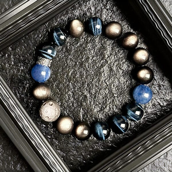 Natural Blue Tiger's Eye & Silver Obsidian Cosmic Energy Bracelet