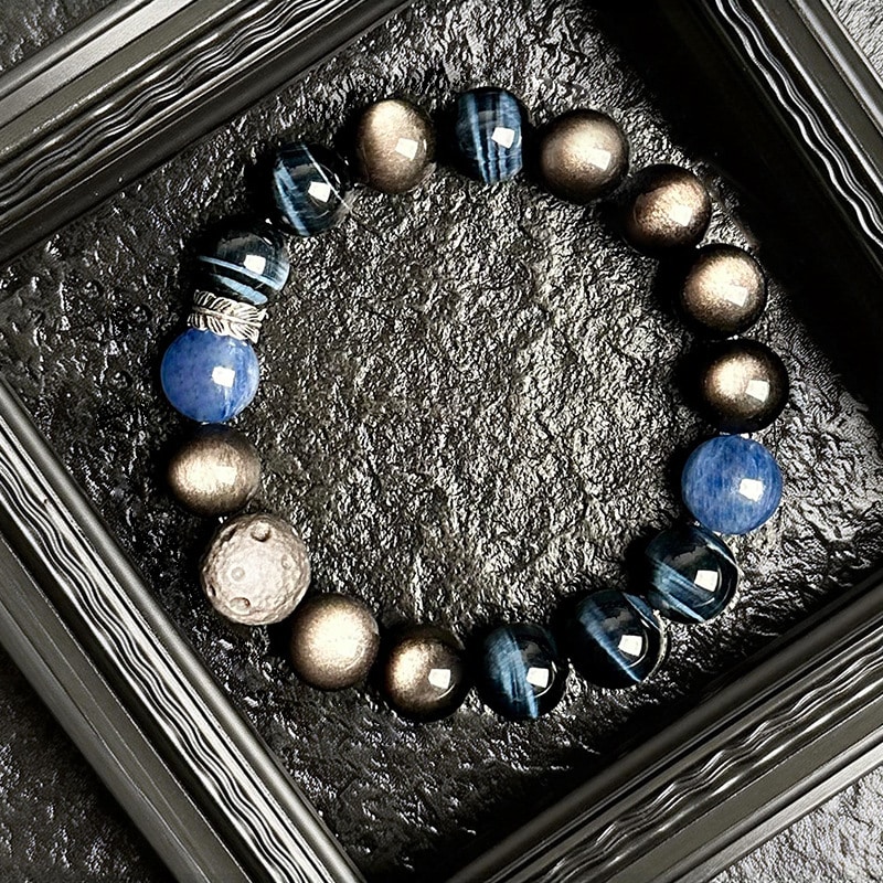 Natural Blue Tiger's Eye & Silver Obsidian Cosmic Energy Bracelet