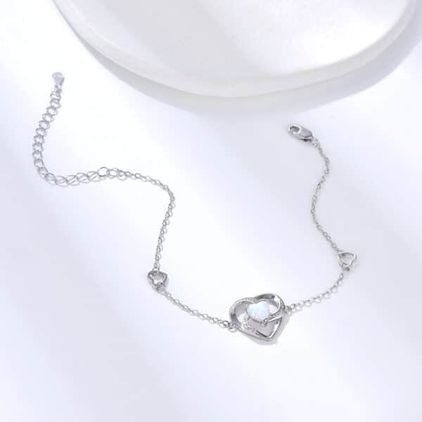 The Eternal Bond: S925 Sterling Silver Heart Opal Bracelet