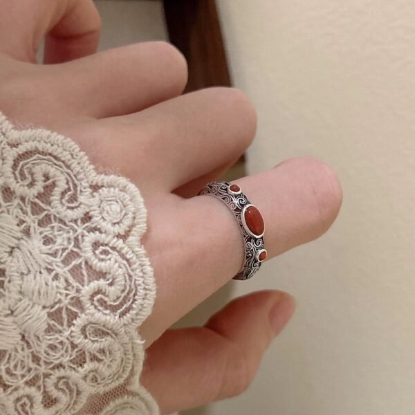 主图-2 Auspicious Cloud: S925 Silver Nanhong Agate Ring