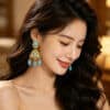 主图-2 Imperial Grace: Vintage Chinese Turquoise Chandelier Earrings
