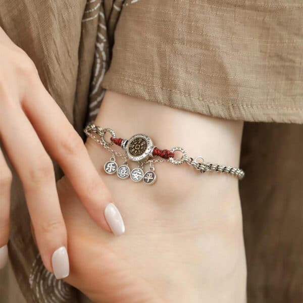 925 Sterling Silver Shan Gui Amulet Anklet with Peace & Joy Charms