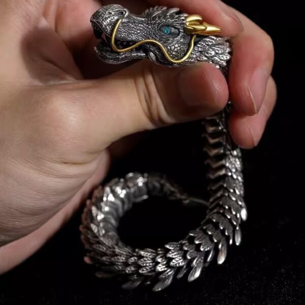 主图-2 The Dominance Dragon: S925 Sterling Silver Vintage Bold Men's Dragon Bracelet