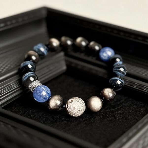 Natural Blue Tiger's Eye & Silver Obsidian Cosmic Energy Bracelet