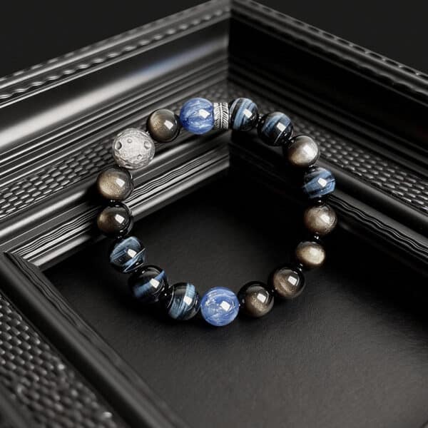 Natural Blue Tiger's Eye & Silver Obsidian Cosmic Energy Bracelet