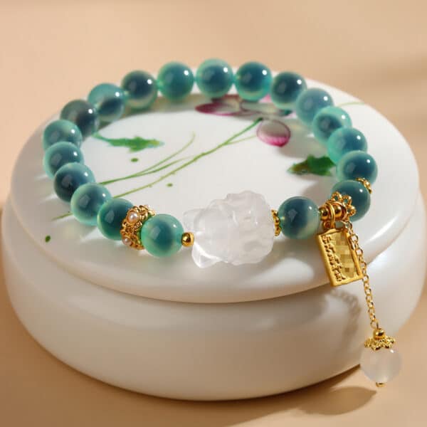 The Allure Guardian: Green Sugar Agate & Clear Quartz Nine-Tailed Fox Bracelet