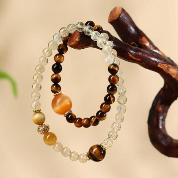 主图-3 The Prosperity Path: Golden Azeztulite & Tiger's Eye Double Wrap Bracelet