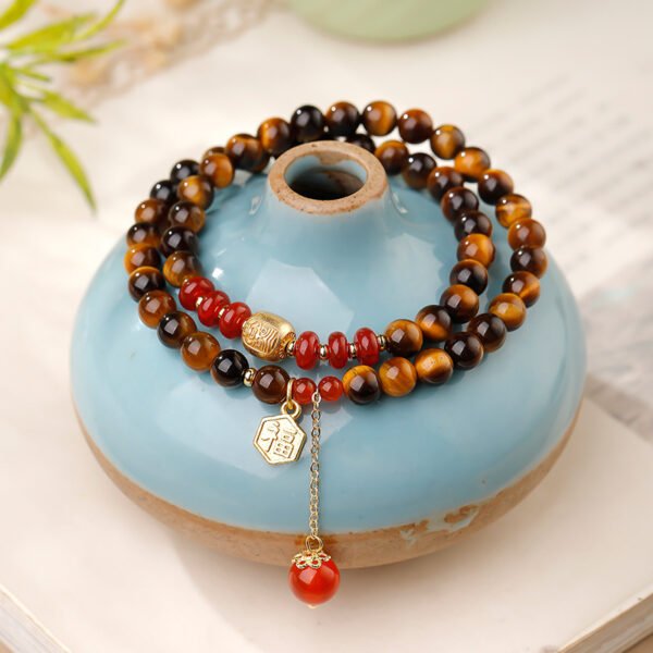 Tiger's Eye & Red Agate Double Wrap Bracelet