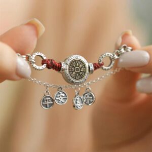 925 Sterling Silver Shan Gui Amulet Anklet with Peace & Joy Charms