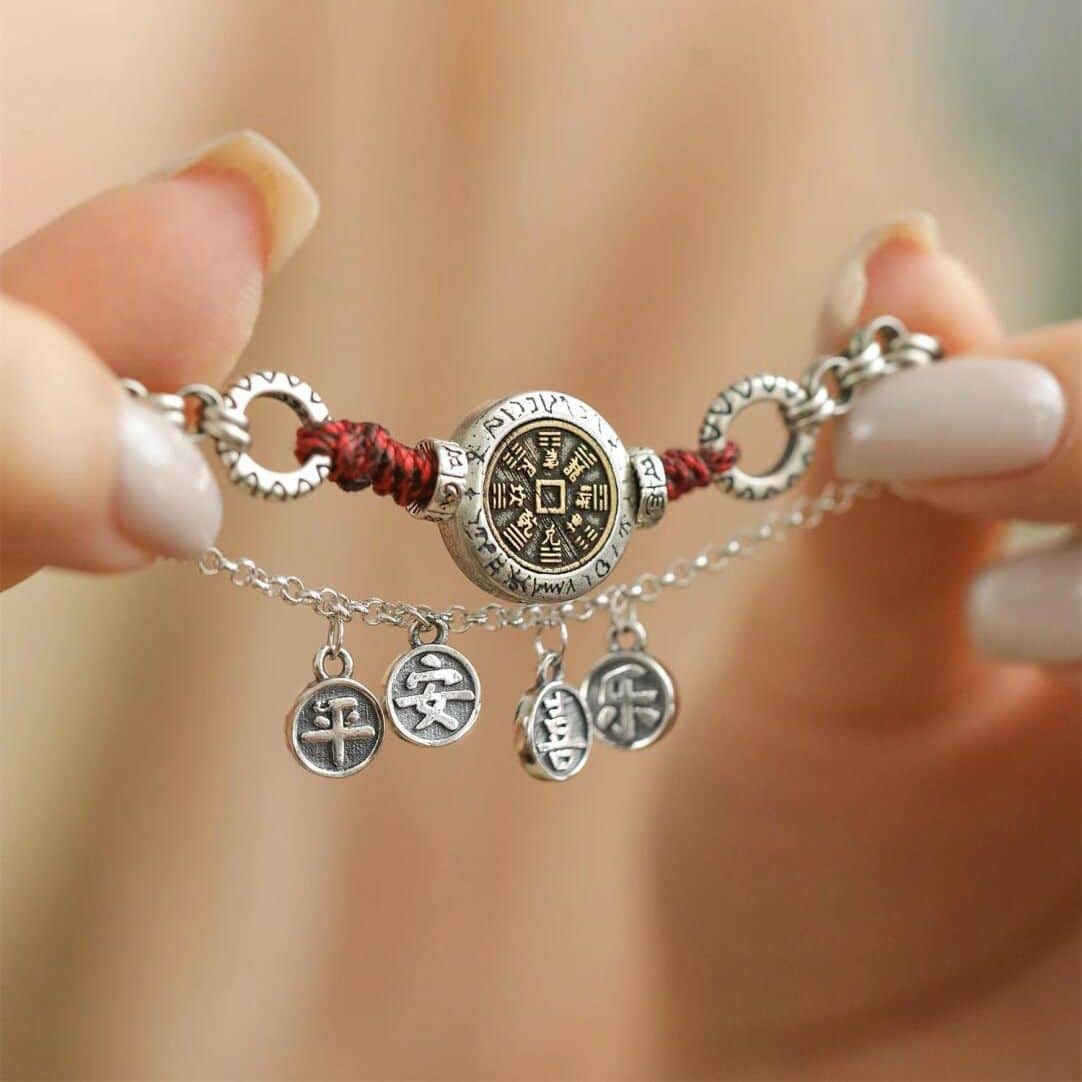 925 Sterling Silver Shan Gui Amulet Anklet with Peace & Joy Charms