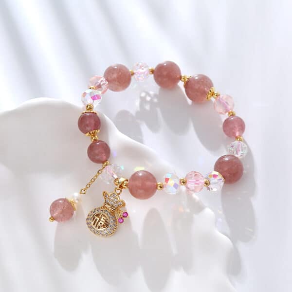 Natural Strawberry Quartz Lucky Fortune Pouch Bracelet
