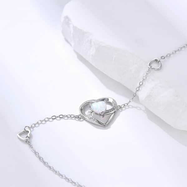 The Eternal Bond: S925 Sterling Silver Heart Opal Bracelet