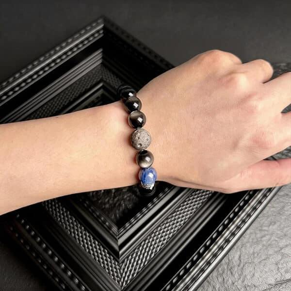 Natural Blue Tiger's Eye & Silver Obsidian Cosmic Energy Bracelet