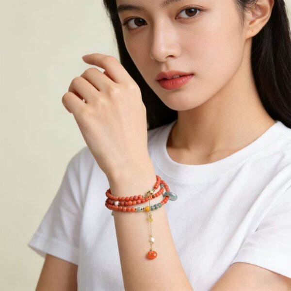 主图-4 The Joy Balance: Dual-Wear Natural South Red Agate & Blue Jadeite Beaded Jewelry