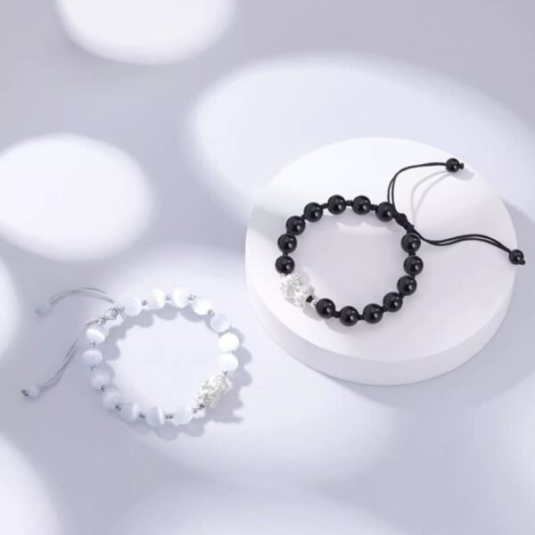 主图-4 S999 Sterling Silver PiXiu Obsidian & Cat's Eye Couple Bracelet