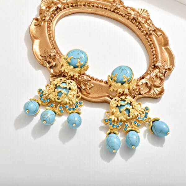 主图-4 Imperial Grace: Vintage Chinese Turquoise Chandelier Earrings