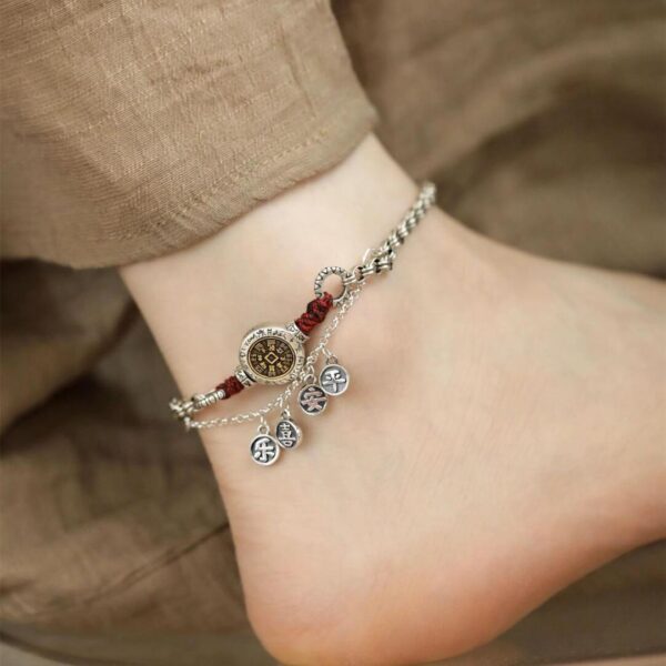 925 Sterling Silver Shan Gui Amulet Anklet with Peace & Joy Charms