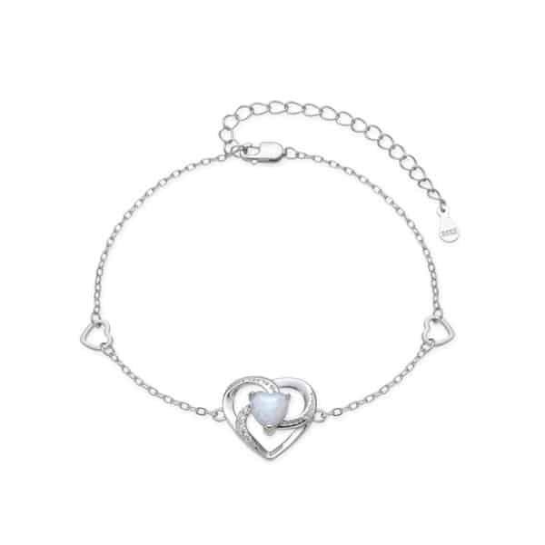 The Eternal Bond: S925 Sterling Silver Heart Opal Bracelet