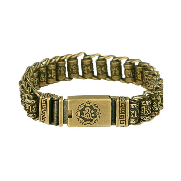 The Mantra Keeper: Antique Brass Tibetan Om Mani Padme Hum Bracelet