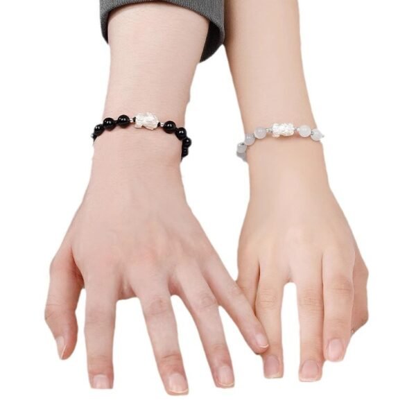 主图-5 S999 Sterling Silver PiXiu Obsidian & Cat's Eye Couple Bracelet