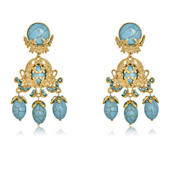 主图-5 Imperial Grace: Vintage Chinese Turquoise Chandelier Earrings