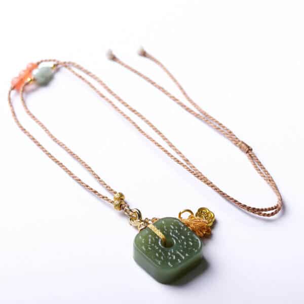 The Peace Guardian: Natural Hetian Jade Square Peace Buckle Necklace