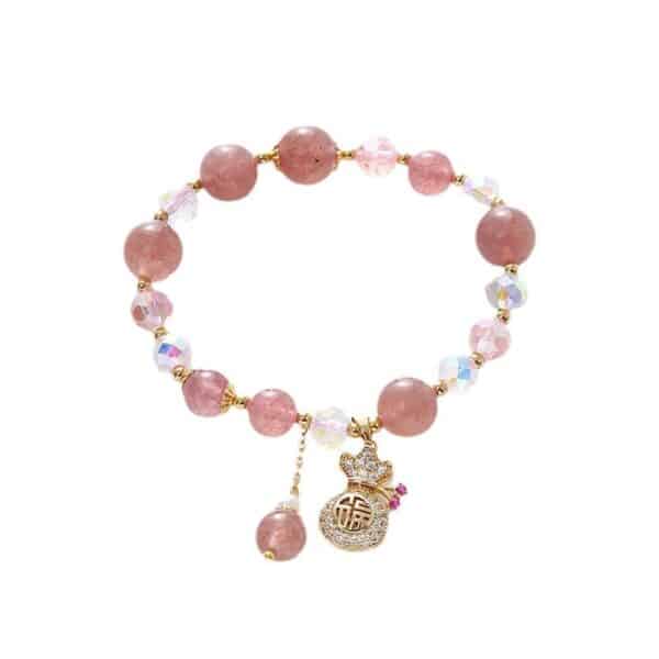 Natural Strawberry Quartz Lucky Fortune Pouch Bracelet
