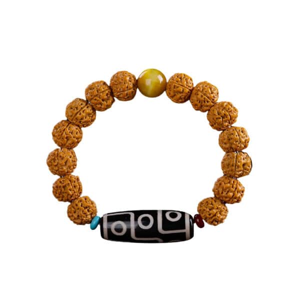 Nine-Eyed Dzi Bead & Vajra Bodhi Wrist Mala for Meditation