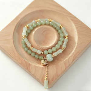 Bamboo Pattern Nephrite Bracelet, Harmony & Growth