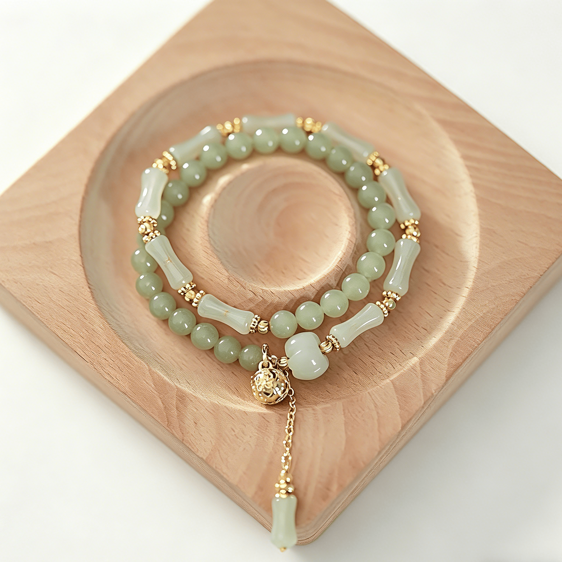 Bamboo Pattern Nephrite Bracelet, Harmony & Growth