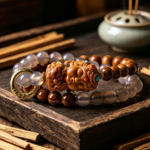 主图1-1 The Grounding Keeper: Smoky Agate & Kuka Nut Double Wrap Bracelet