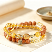 The Abundance Calm: Lao shan Sandalwood & Citrine "Fu" Fortune Bracelet - 6mm