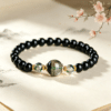 Natural Obsidian & Green Phantom Quartz Bracelet