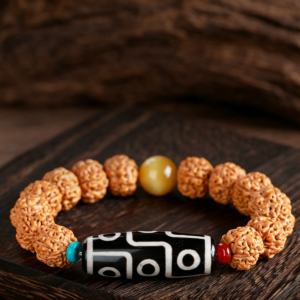 Nine-Eyed Dzi Bead & Vajra Bodhi Wrist Mala for Meditation