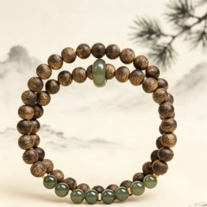The Quiet Grove: Qi nan Agarwood & Hetian Jade Double-Wrap Bracelet