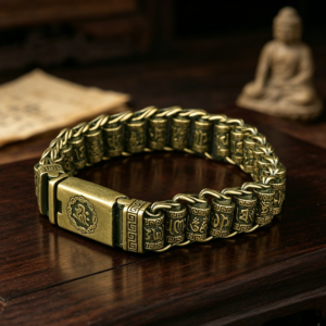 The Mantra Keeper: Antique Brass Tibetan Om Mani Padme Hum Bracelet