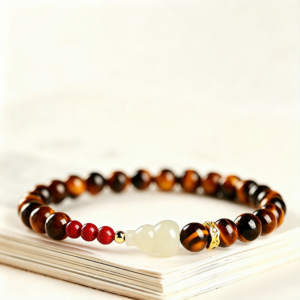 Tiger's Eye & Hetian Jade Gourd Fortune Bracelet