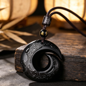 The Fortune Spinner: Obsidian Lucky Cycle Pendant