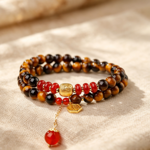 Tiger's Eye & Red Agate Double Wrap Bracelet
