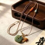The Peace Guardian: Natural Hetian Jade Square Peace Buckle Necklace