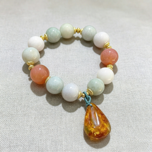 The Calm Glow: Multi-Tone Agate & Natural Amber Teardrop Bracelet